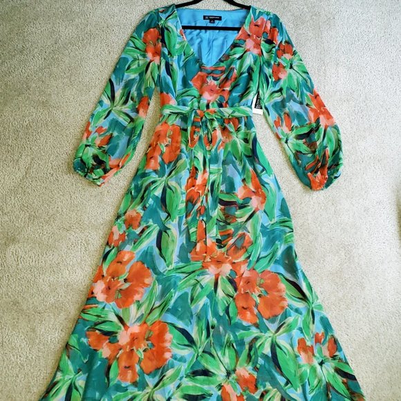 INC INTERNATIONAL CONCEPTS HAWAIIAN TROPICAL PRINT CHIFFON BOHO MAXI DRESS 6 - Picture 3 of 15
